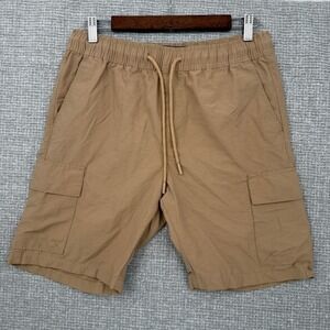 Fubu Easy Cargo‎ Shorts Casual Cotton Blend Drawstring Tan Khaki Sz S Y2K Street